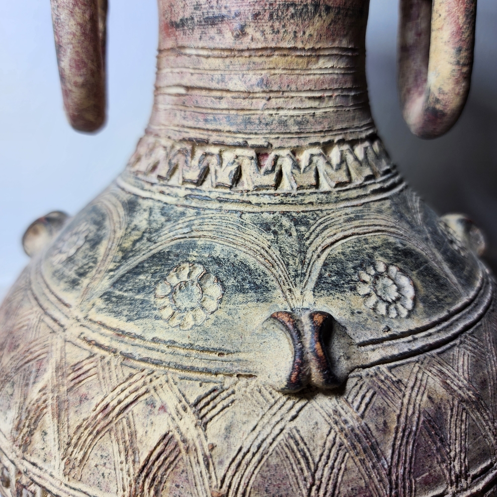 Vintage Tribal Style Ceramic Red Clay Vase. Pottery Decorative Vase - Picture 7 of 9